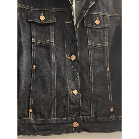 Guess Jean Jacket Dark Blue Denim RN# 62136 Style13885 Size L Art Design On Back - Picture 3 of 11